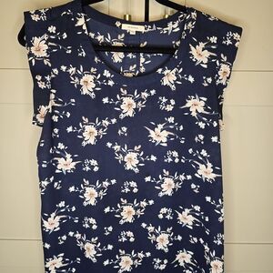 Pleione Navy Blue Floral Blouse